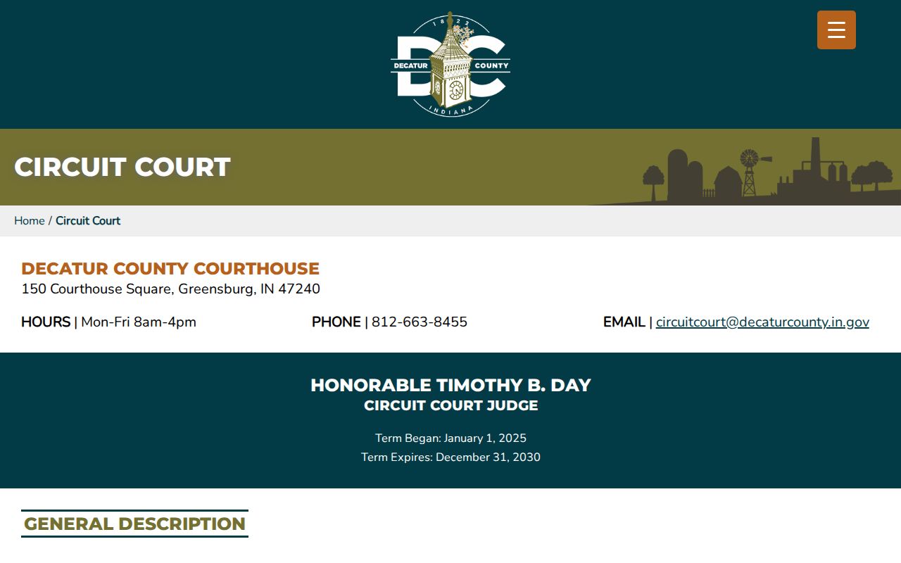 Decatur County arrest warrant Circuit Court contact page