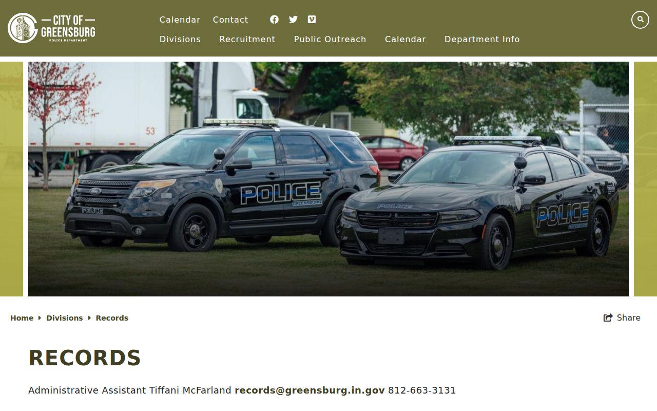 Greensburg warrant records request interface for city police records